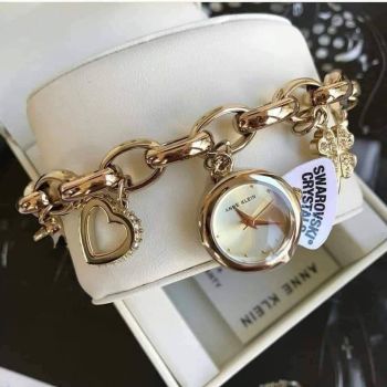 Đồng Hồ Dạng Lắc Anne Klein Women's 10-7604CHRM Swarovski Crystal Gold-Tone Charm Bracelet Watch