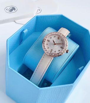 Đồng Hồ Swarovski Cetra 5672968 – Dây Nude, Viền Rose Gold Đính 42 Viên Pha Lê Swarovski