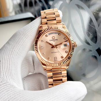 Đồng Hồ Nam Carnival Automatic 8239G-VV-V – Mặt Hồng Sang Trọng, Vỏ Dây Mạ Vàng, Size 38mm