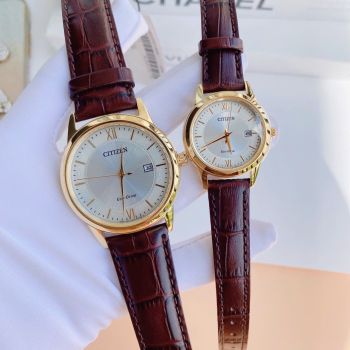 Đồng Hồ Cặp đôi Citizen AW1232-04A & FE1082-05A – Eco Pair Màu Nâu, Thanh Lịch Và Tinh Tế