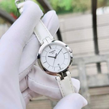 Đồng Hồ Nữ Tissot Flamingo T094.210.16.011.00 – 26mm, Mặt Trắng Thanh Lịch, Sapphire, Dây Da Trắng