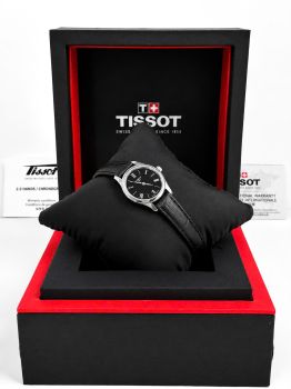 Đồng Hồ Nữ Tissot Tradition 5.5 Lady T063.009.16.058.00 – Mặt Đen Cổ Điển, Size 25mm, Dây Da, Swiss Quartz