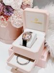 Đồng Hồ Nữ HANBORO 39mm – Đính Đá Sang Trọng, Mặt Số Nghệ Thuật, Dây Da Đen
