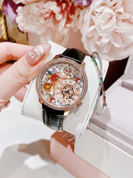 Đồng Hồ Nữ HANBORO 39mm – Đính Đá Sang Trọng, Mặt Số Nghệ Thuật, Dây Da Đen