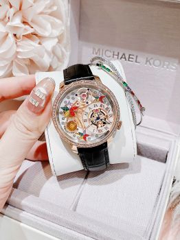 Đồng Hồ Nữ HANBORO 39mm – Đính Đá Sang Trọng, Mặt Số Nghệ Thuật, Dây Da Đen