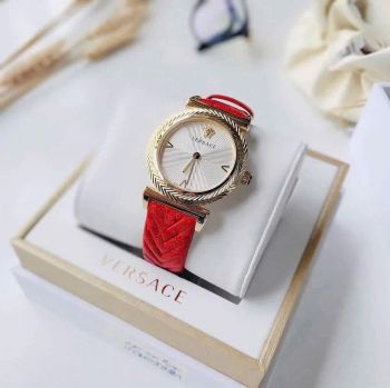 Đồng Hồ Versace V-Motif VERE01820 – Mặt Trắng Thanh Lịch, Vỏ Gold, Dây Da Đỏ Dập Vân Chữ V