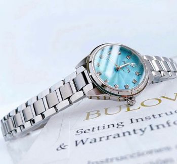 Đồng Hồ Bulova 96P250 Nữ Size 28mm Mặt Xanh Kim Cương