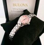 Đồng Hồ Bulova 96P249 Nữ Size 28mm Mặt Xanh Hồng Kim Cương