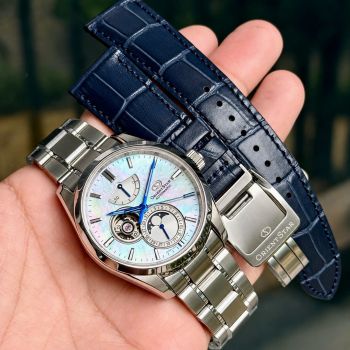 Đồng Hồ Orient Star Moonphase RK-AY0005A (RE-AY0005A00B) – Mặt Khảm Trai, Kim Nung Xanh, Máy F7M6