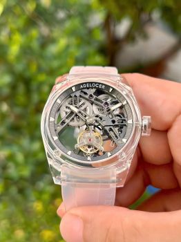 Đồng Hồ Agelocer Tourbillon 9101S11 – Vỏ full Sapphire Trong Suốt, Flying Tourbillon, Trữ Cót 80 Giờ