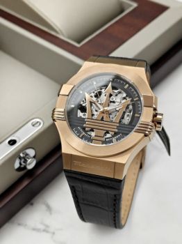 Đồng Hồ Nam Maserati Potenza R8821108053 Automatic Rose Gold – Mặt Đen, Dây Da, Size 42mm