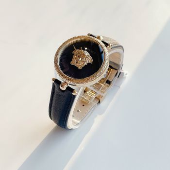 Đồng hồ Versace Palazzo Thiết kế kinh điển nhà VS với logo medusa đắp nổi cực độc đáo  Màu đen viền gold basic