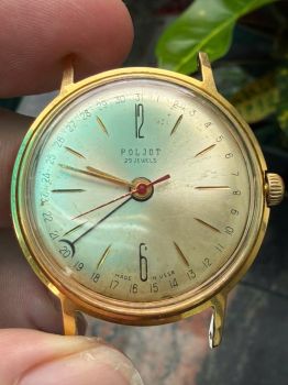 Đồng Hồ Nga Liên Xô Poljot Kocmoc / Kosmos 1965 Bọc Vàng Au20 4 Kim Lịch thiền trượng