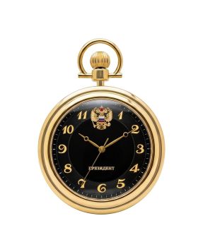Đồng Hồ Quả Quýt Nga President 2966036 – Mặt Đen Sang Trọng, Cọc Số Học Trò, Vỏ Mạ Vàng