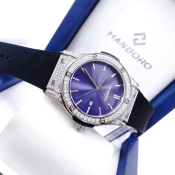 Đồng Hồ Hanboro 2025 Mặt Navy Đính Đá – Siêu Phẩm Sang Trọng Lấy Cảm Hứng Từ Hublot