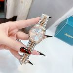 Đồng Hồ AMICA for woman Thiết kế kinh điển Rolex, Quai kim loại demi Kính sapphire mặt khảm