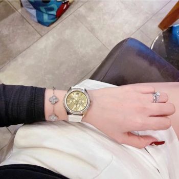 Đồng hồ MK Oversized Jessa Silver Tone & Embossed Silicone Watch Michael Kors