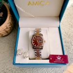 Đồng Hồ AMICA for woman Thiết kế kinh điển Rolex, Quai kim loại demi Kính sapphire mặt bả trầu