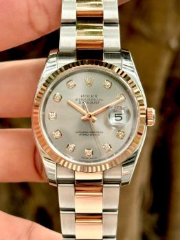 Đồng hồ Rolex Datejust 116231 – Mặt tia xám lông chuột, đính kim cương