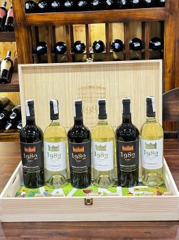 SET GỖ 6 Vang  pháp 1982 CABERNET FRANC 2018 - CHAI VANG TRẮNG LẪN ĐỎ