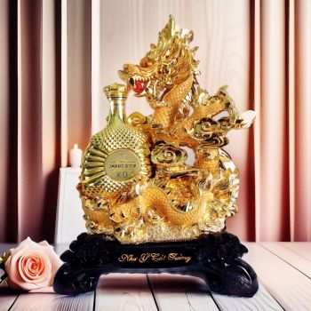 KỆ RƯỢU PHONG THỦY MÃNH LONG VỜN TỬU  + Rượu JANUS D’OR BRANDY XO ART
