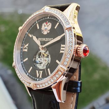 Đồng hồ Tổng thổng Nga nữ đen hở tim cài đá 25228 4619160