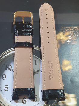 DAY08 Dây da móc quai Đồng hồ tổng thống size 20 đen