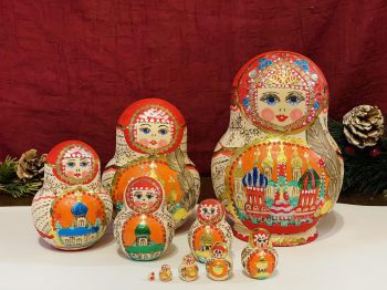 Búp bê Nga Matryoshka gỗ, vẽ thủ công 10 con 10BB002