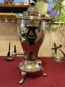 Ấm nước Nga Samovar đời Liên Xô mạ NiKen, vỏ đồng thau, dáng cúp 3 lít