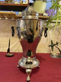 Ấm nước Nga Samovar đời Liên Xô mạ NiKen, vỏ đồng thau, dáng cúp 3 lít