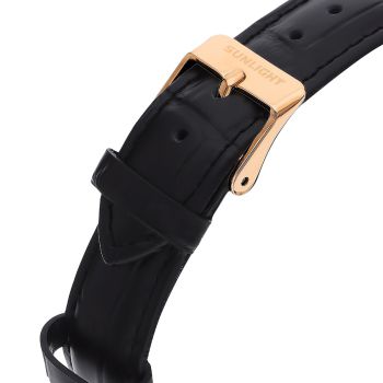 Đồng Hồ Nữ Sunlight Dây Da 2 Viền Đá Vàng Rose 32mm 337155 Màu Đen