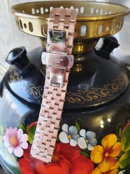 DAY11 Dây kim loại mạ vàng đồng hồ size 20, màu vàng hồng, dây khóa bướm, mắt đặc( Đầy đủ các size)