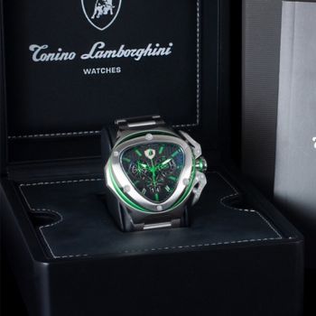 Đồng Hồ Nam Tonino Lamborghini Spyder X Chronograph Date Steel Green T9XF-SS Màu Đen Bạc