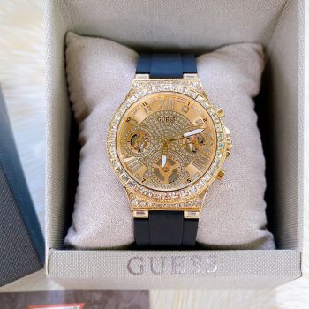 Đồng Hồ Nữ Guess Gold Tone Case Black Silicone Watch GW0257L1 Màu Đen Vàng