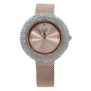 Đồng Hồ Nữ Burg BUR220 Swarovski Diamond Dial Stainless Steel Mesh Bracelet Màu Vàng Hồng