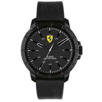 Đồng Hồ Nam Ferrari Scuderia Men's Forza Evo Quartz Black Leather Strap Watch NIB 0830901 Màu Đen
