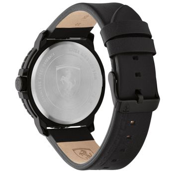 Đồng Hồ Nam Ferrari Scuderia Men's Forza Evo Quartz Black Leather Strap Watch NIB 0830901 Màu Đen