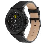 Đồng Hồ Nam Ferrari Scuderia Men's Forza Evo Quartz Black Leather Strap Watch NIB 0830901 Màu Đen