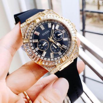 Đồng Hồ Nam Guess Gold Tone Case Black Silicone GW0208G2 Màu Vàng Đen