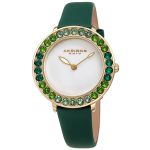 Đồng Hồ Nữ Akribos XXIV Women's AK1093 Quartz Swarovski Mother-Of-Pearl Satin Strap Watch Màu Xanh Lá