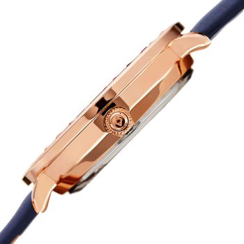 Đồng Hồ Nữ Akribos XXIV Women's AK1092 Quartz Swarovski Mother-Of-Pearl Leather Strap Watch Màu Xanh Navy