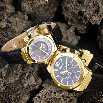 Set Đồng Hồ Unisex Salvatore Ferragamo F-80 Phiee6 Kim Cương Màu Vàng Gold
