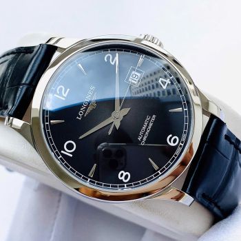 Đồng Hồ Nam Longines Record L2.820.4.56.2 Watch Màu Đen Bạc