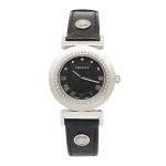 Đồng Hồ Nữ Versace Black Stainless Steel Leather Vanity P5Q Women's Wristwatch 35mm Màu Đen