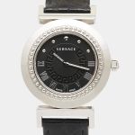 Đồng Hồ Nữ Versace Black Stainless Steel Leather Vanity P5Q Women's Wristwatch 35mm Màu Đen