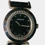 Đồng Hồ Nữ Versace Black Stainless Steel Leather Vanity P5Q Women's Wristwatch 35mm Màu Đen
