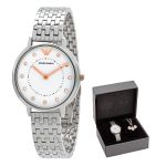 Set Đồng Hồ Nữ Emporio Armani Quartz Diamond White Dial Ladies Watch AR80023 Màu Bạc