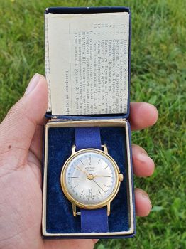 Đồng hồ Poljot Kosmos 29 jewels bọc vàng Au20 kim quyền trượng Nos nguyên sổ hộp