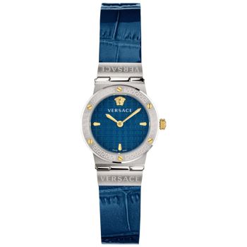 Đồng Hồ Nữ Versace Greca Logo Mini Leather Watch 27mm Màu Xanh Dương