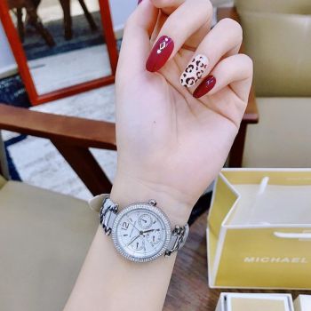 Đồng Hồ Nữ Michael Kors MK2567 Watch Strap Grey Leather Màu Xám Bạc